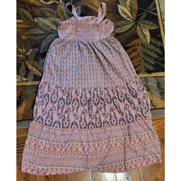 Knox Rose Dress Women's Large Pink Sleeveless Block Print Tiered Maxi Boho - Picture 7 of 7